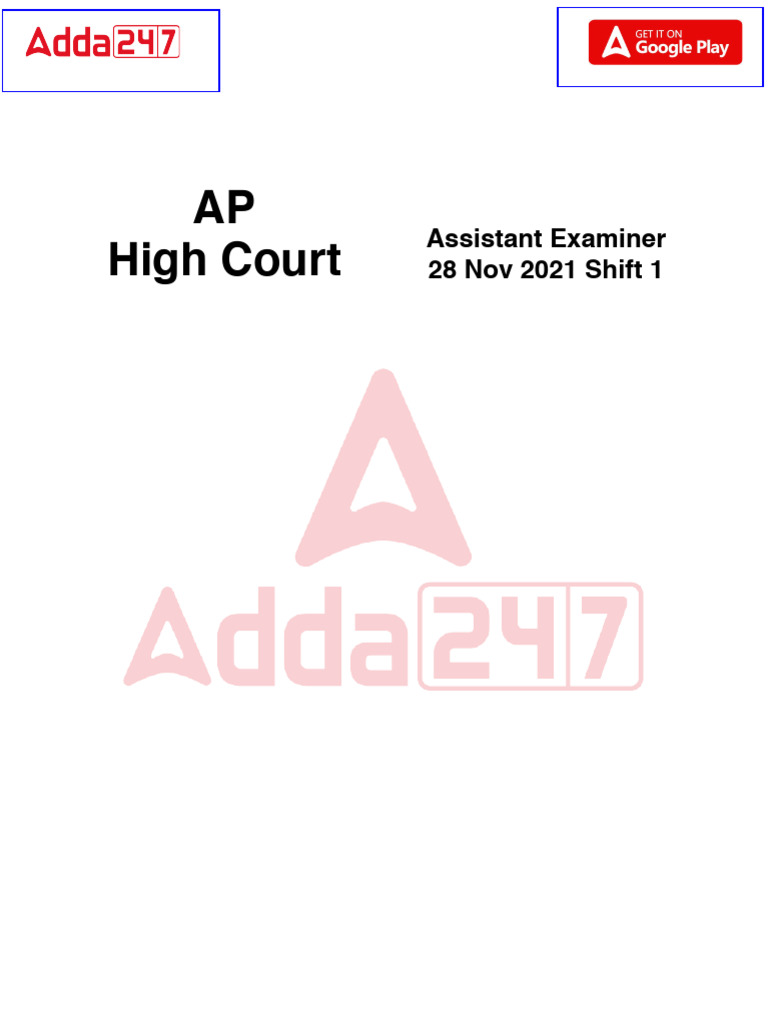 AP High Court Assistant Examiner Paper | PDF | Multiple Choice | Question