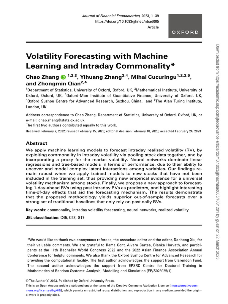 Machine Learning for Intraday Volatility Forecasting | PDF ...