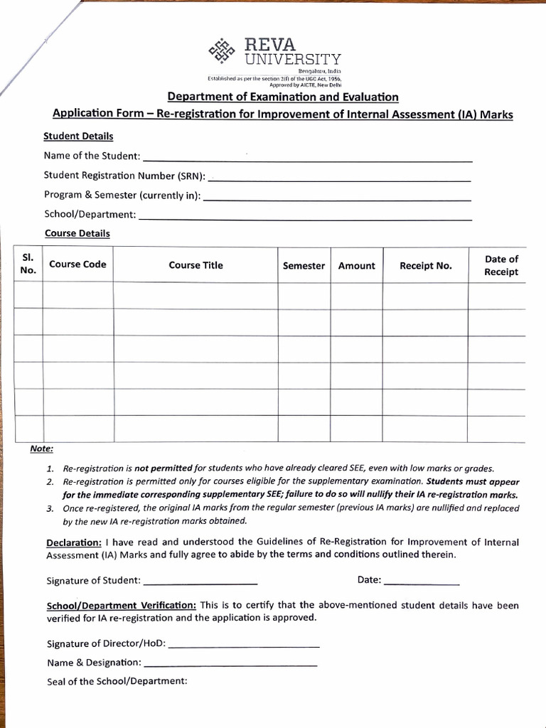 IA Marks Improvement Application Form | PDF