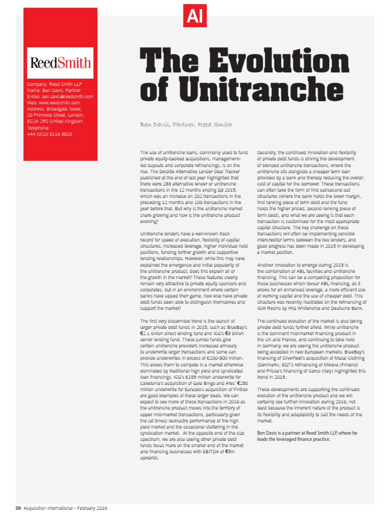 Growth of Unitranche Financing Trends | PDF | Debt | Refinancing