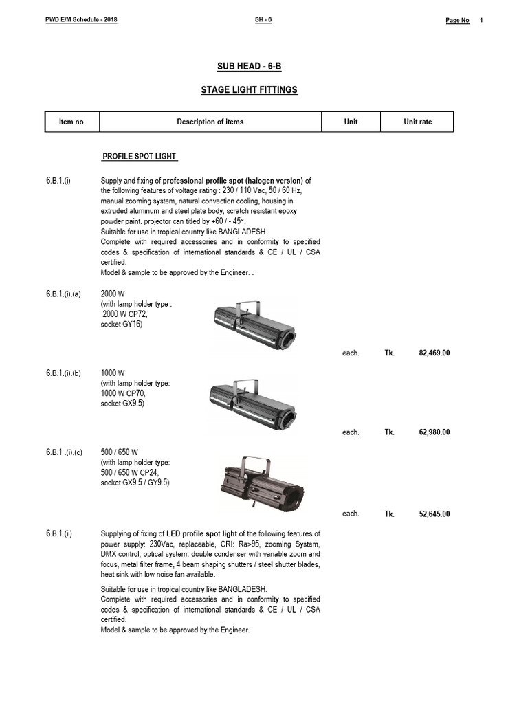 SH-6-B-18 Stage Light Fittings | PDF | Specification (Technical ...