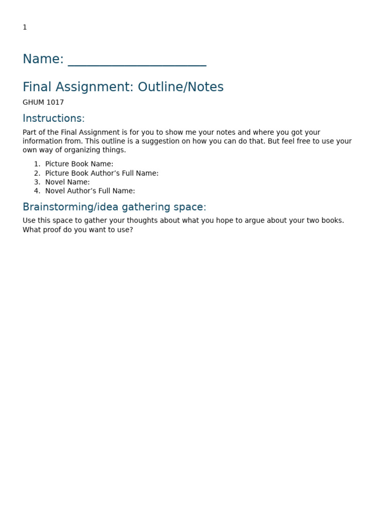 Final Assignment Outline Template | PDF
