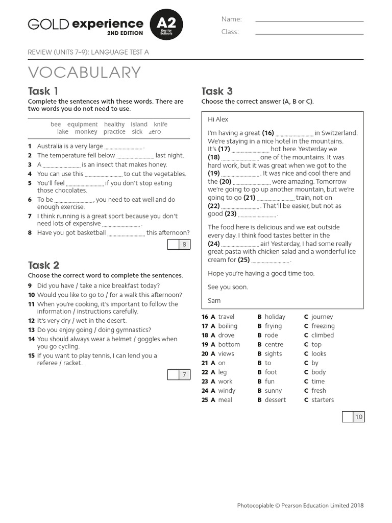 Gold Exp A2 U7to9 Review Lang Test A | PDF | Cooking | Cuisine