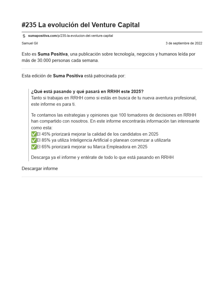 #235 La Evolución Del Venture Capital - by Samuel Gil | PDF | Capital ...