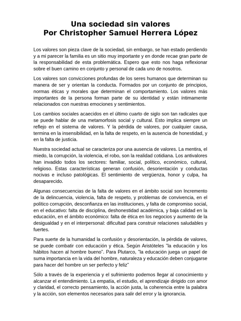 Crisis de Valores en la Sociedad Actual | PDF | Violencia | Sociedad
