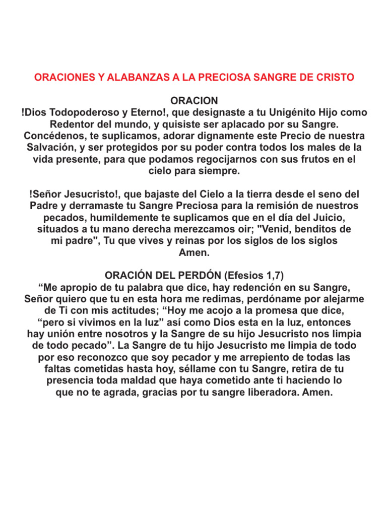 Oraciones A La Sangre De Cristo Pdf