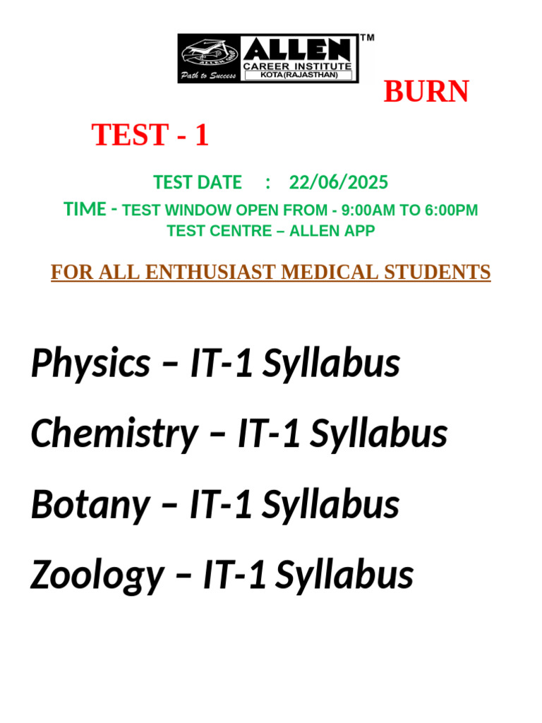 Burn Test Schedule for Medical Students | PDF