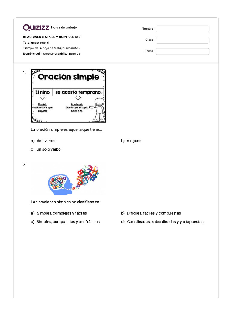 Ejercicios de Oraciones Simples y Compuestas | PDF