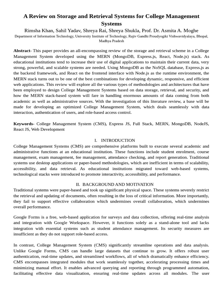 Review of MERN Stack for College CMS | PDF | Databases | Cloud Computing