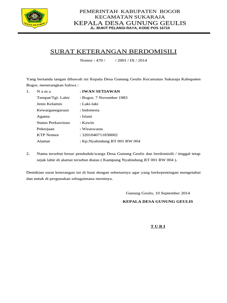 Surat Keterangan Berdomisili (Iwan Setiawan) 