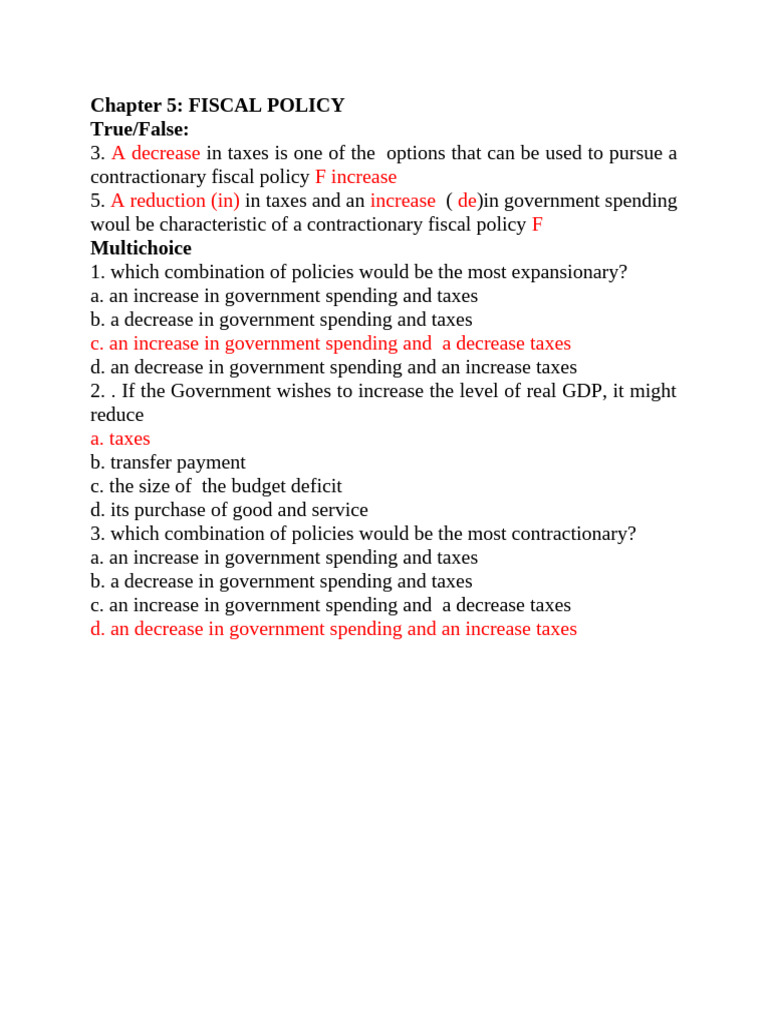 Fiscal and Monetary Policy Overview | PDF | Consumption (Economics ...