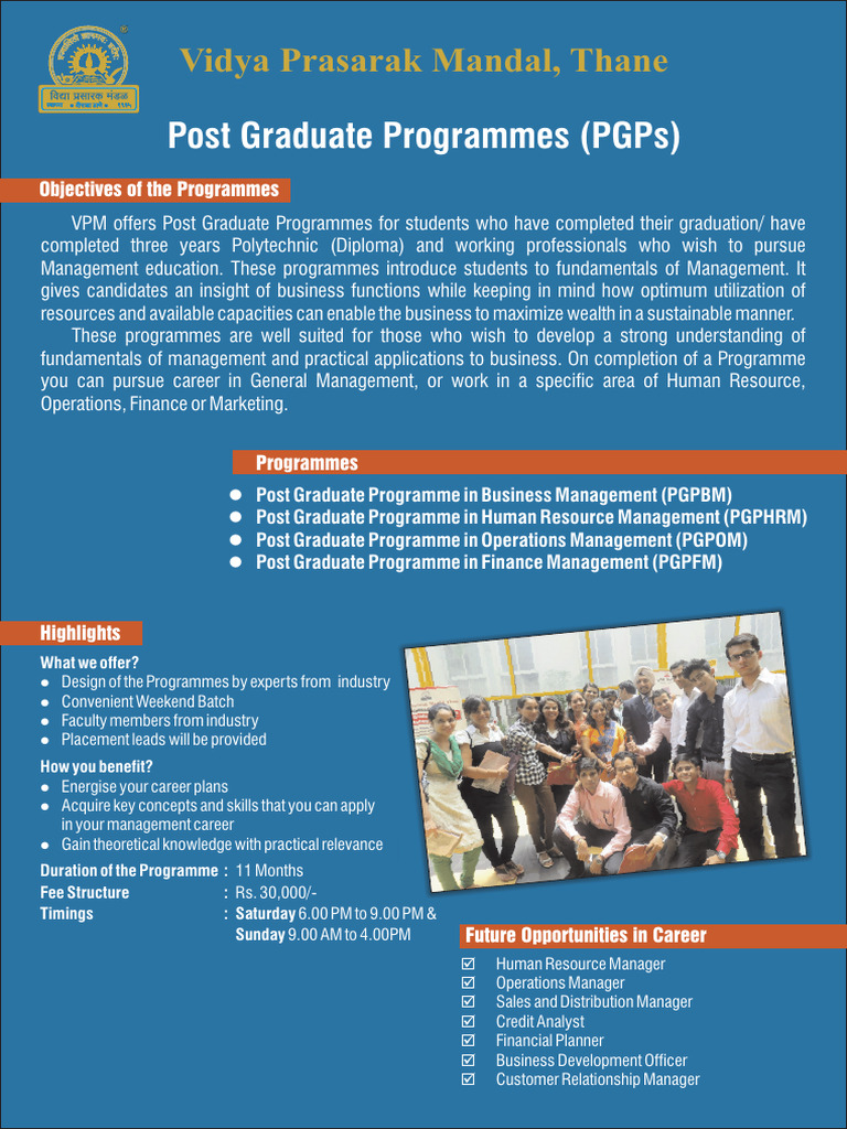 VPM Post Graduate Management Programs | PDF | Marketing | Human Resources