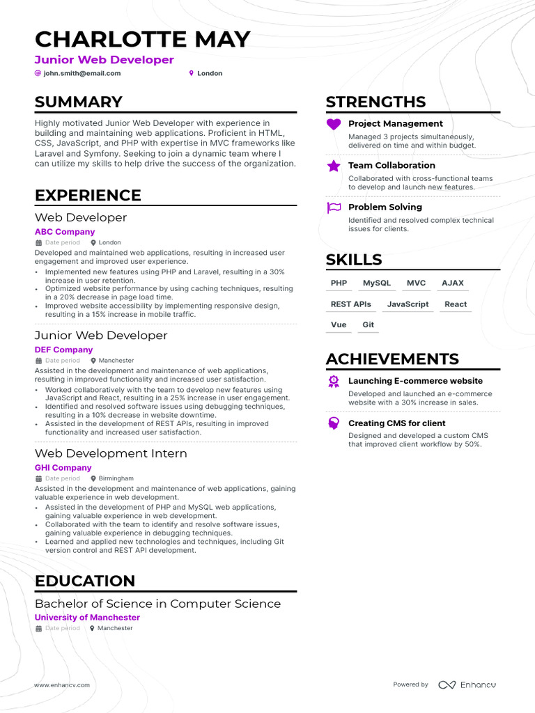Junior Web Developer Resume Summary | PDF | World Wide Web | Internet & Web