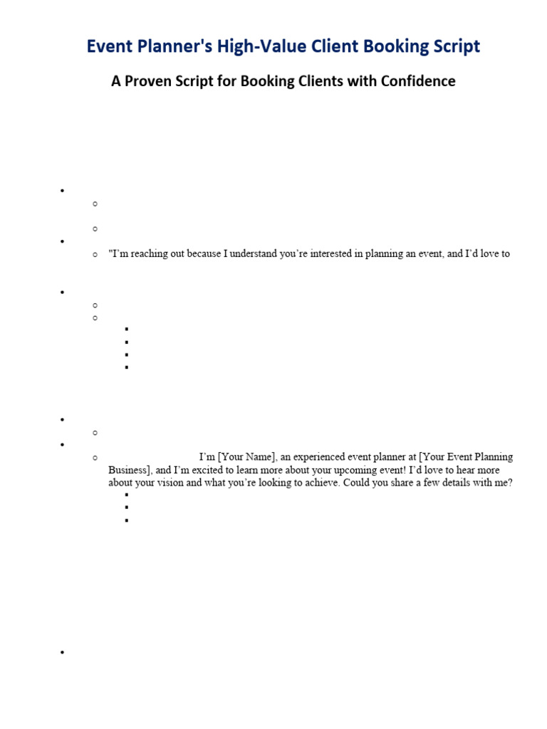 Event Planner's High-Value Client Booking Script | PDF