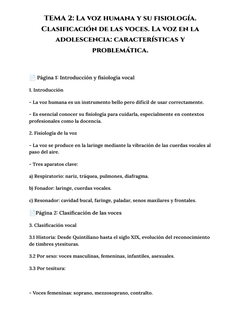 Fisiología y Clasificación de la Voz Humana | PDF | Voz humana | Música ...