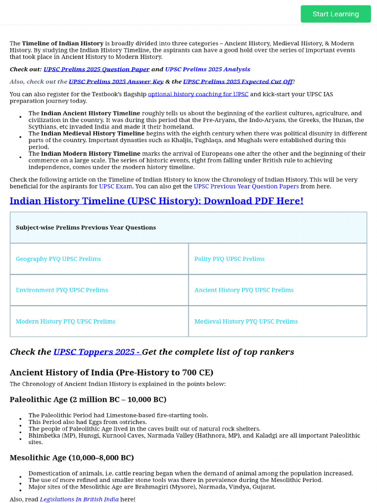 History of India - Ancient, Medieval & Modern History Timeline | PDF