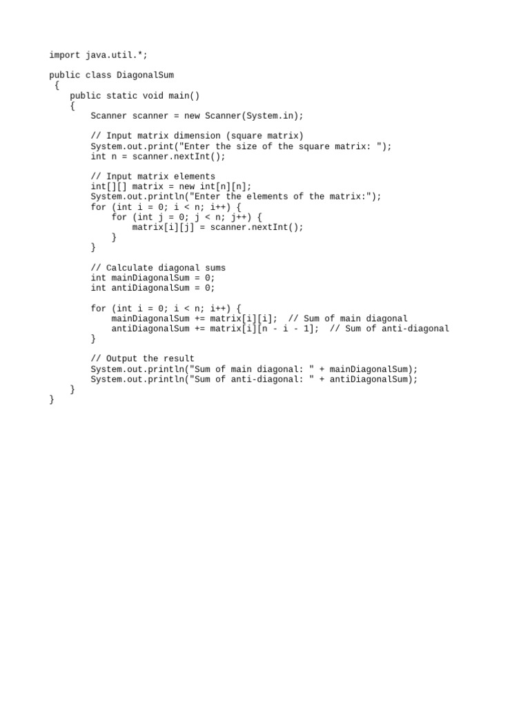 Diagonal Sum | PDF