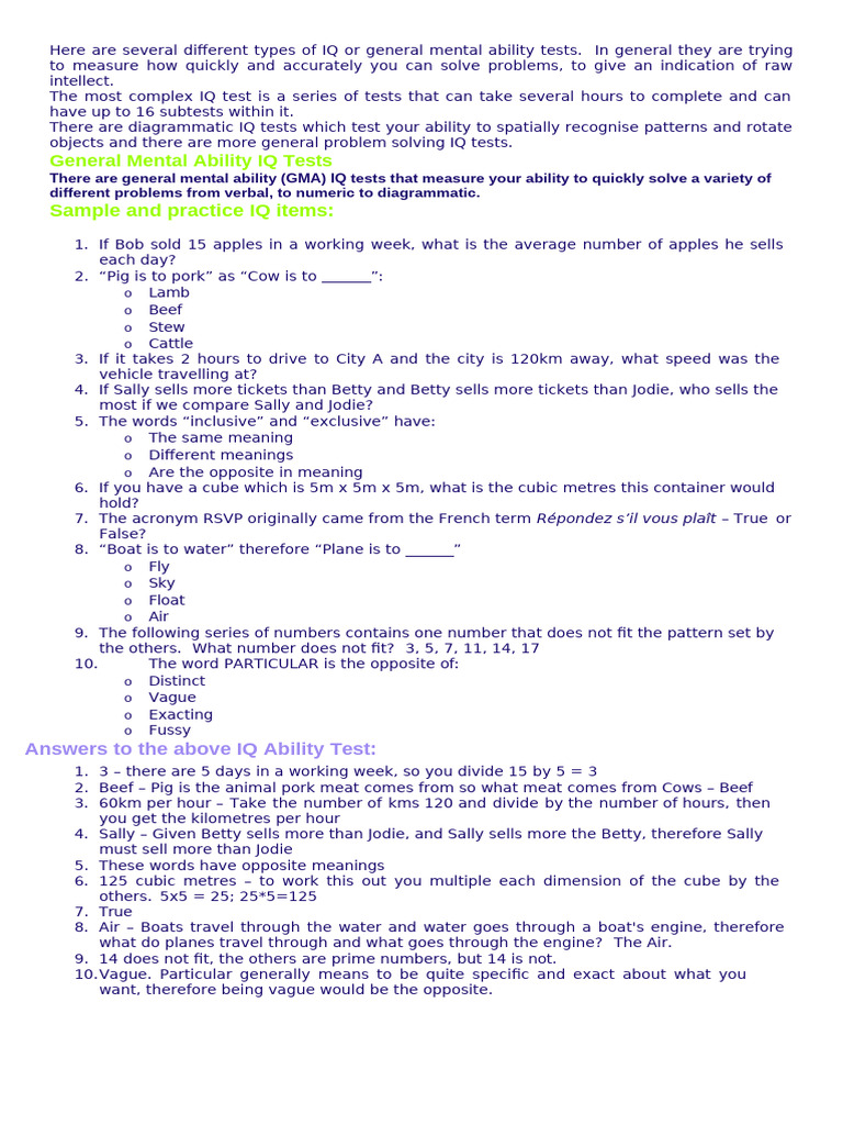 Toaz - Info Iq Test Reviewer PR | PDF | Intelligence Quotient | Cognition