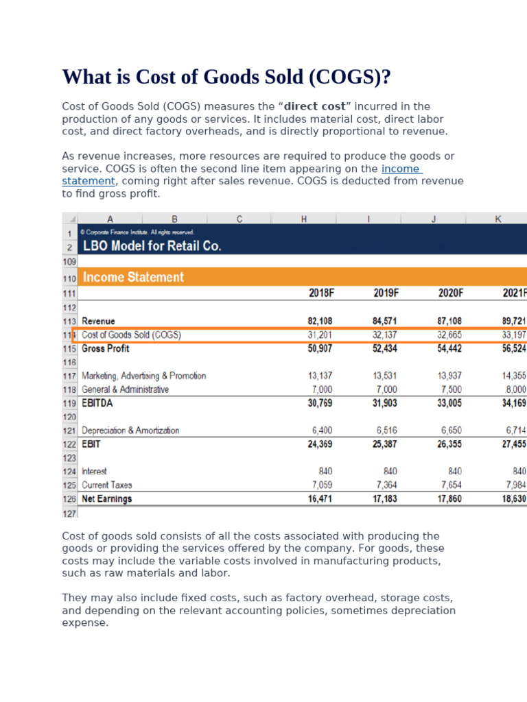 Understanding Cost of Goods Sold (COGS) | PDF | Cost Of Goods Sold ...