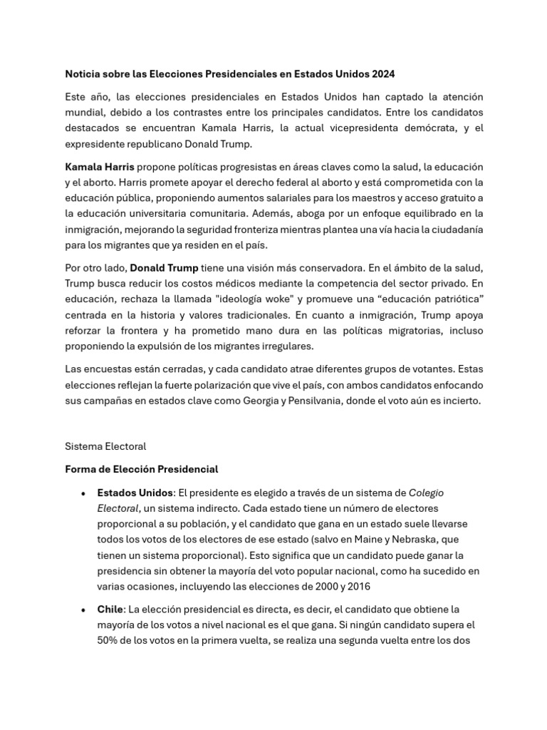 Elecciones EE. UU. 2024: Candidatos y Sistemas | PDF | Legislador ...