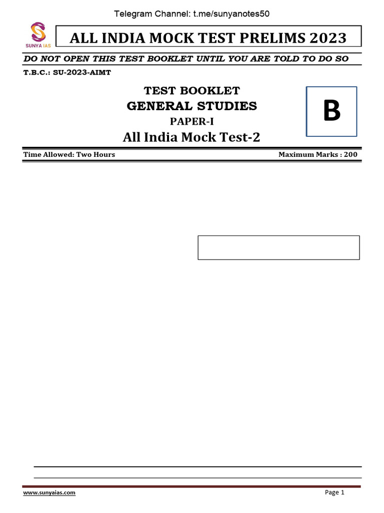 All India Mock Test 2.0 - by SUNYA IAS - F | PDF | Radio Frequency ...