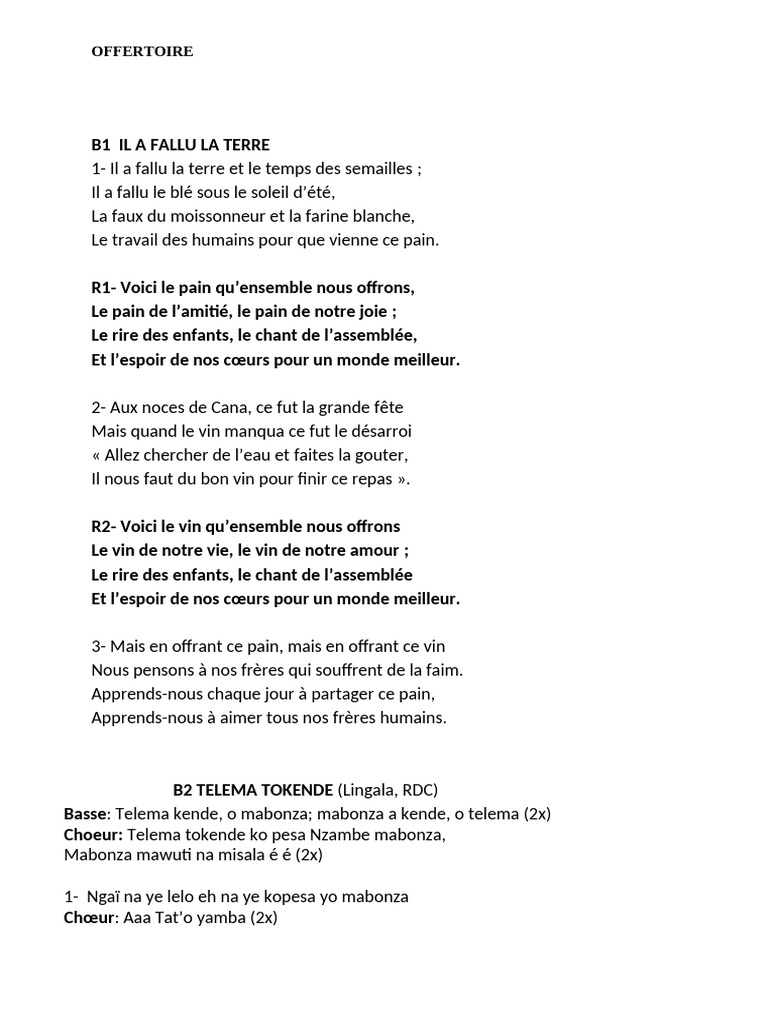 Offrandes et Chants d'Offertoire | PDF
