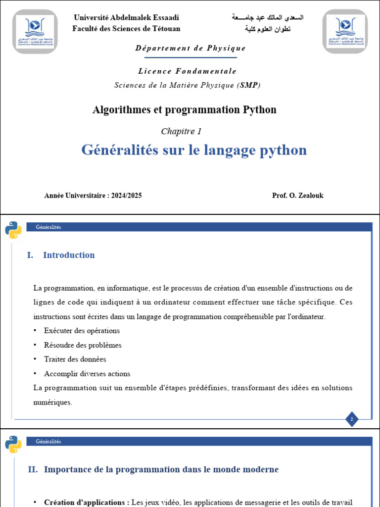 Introduction au langage Python | PDF | Programmation informatique ...