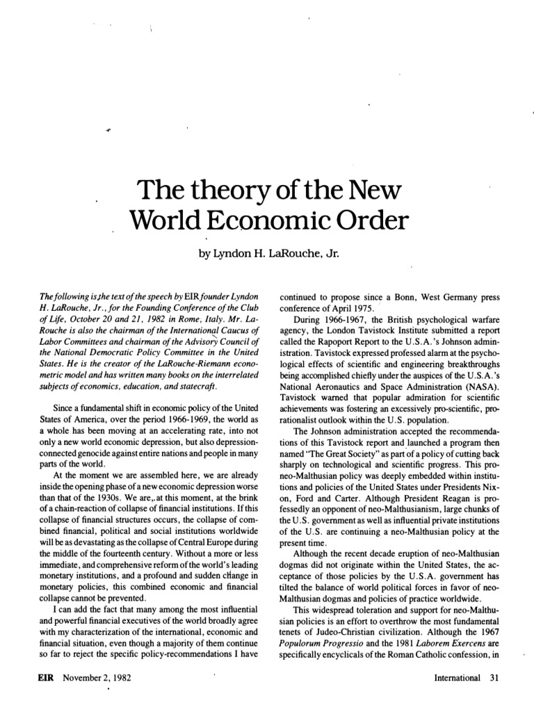 LaRouche on New World Economic Order | PDF | Economics | Science