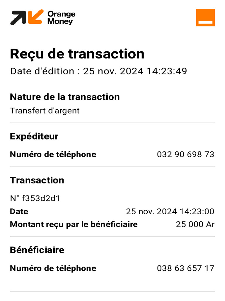 Reçu MoneyGram - Transfert 25 nov. 2024 | PDF