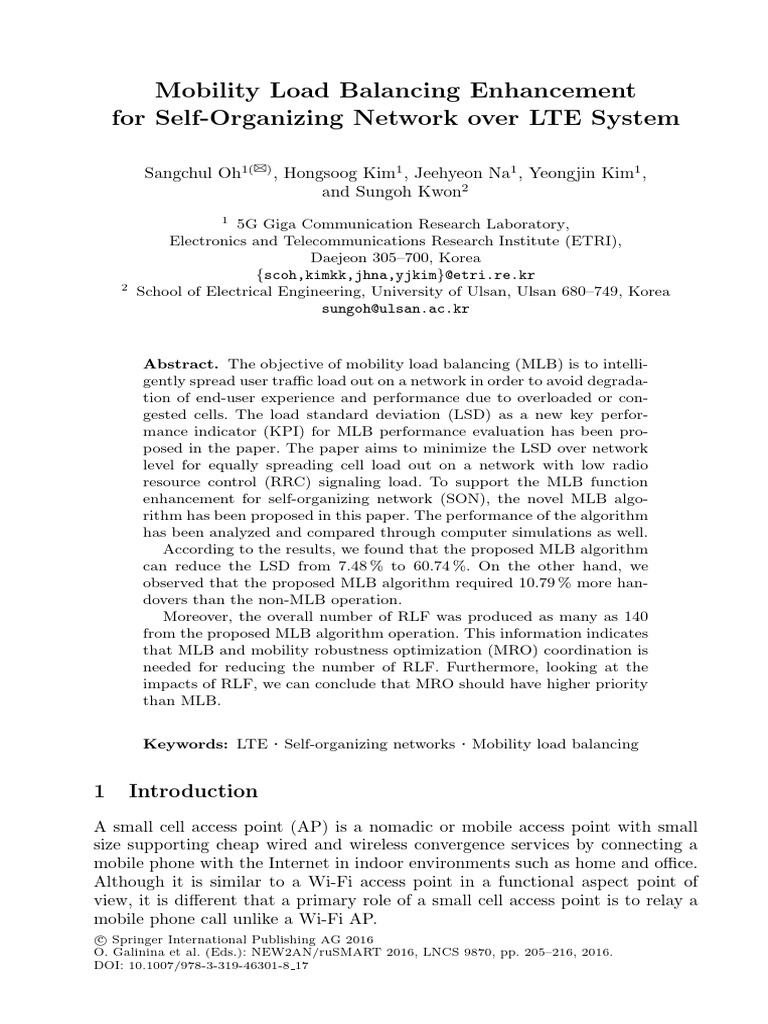 Mobility Load Balancing Enhancement For Self-Organizing Network Over ...