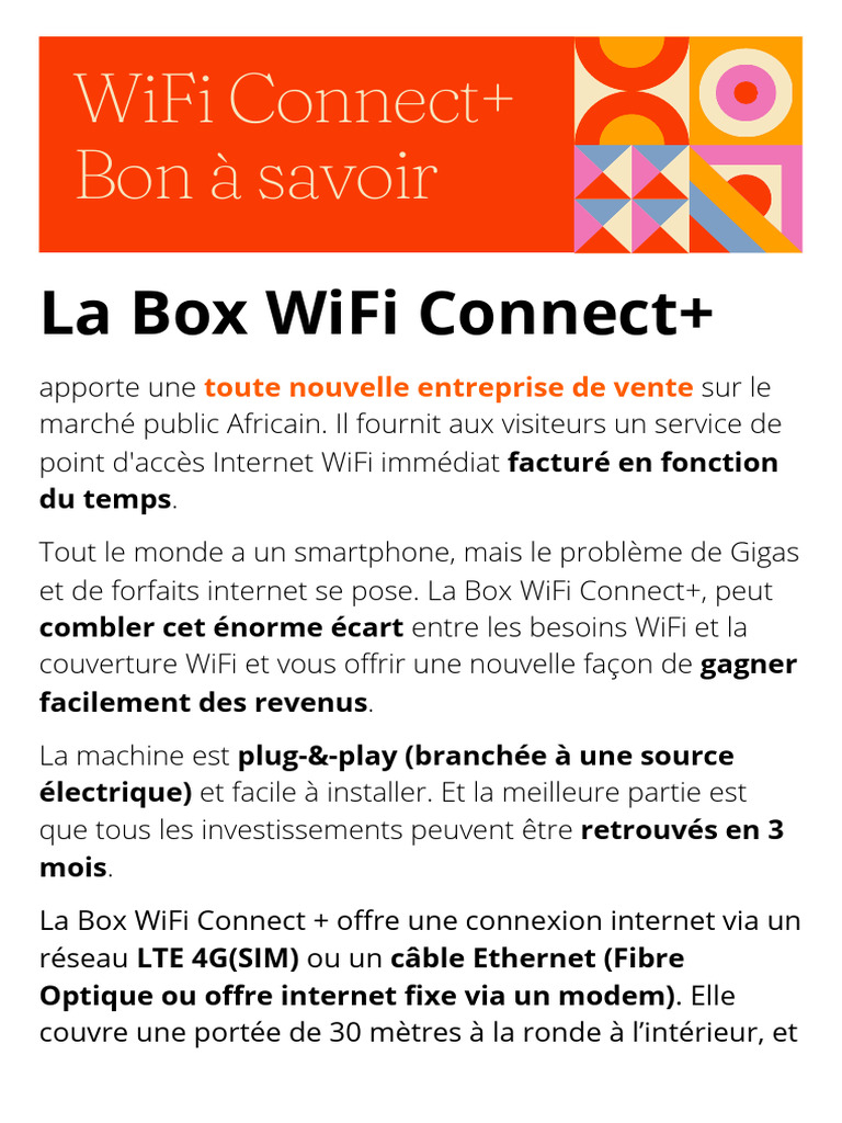 Box WiFi Connect+: Accès Internet Simplifié | PDF | Wi-Fi | Accès à ...