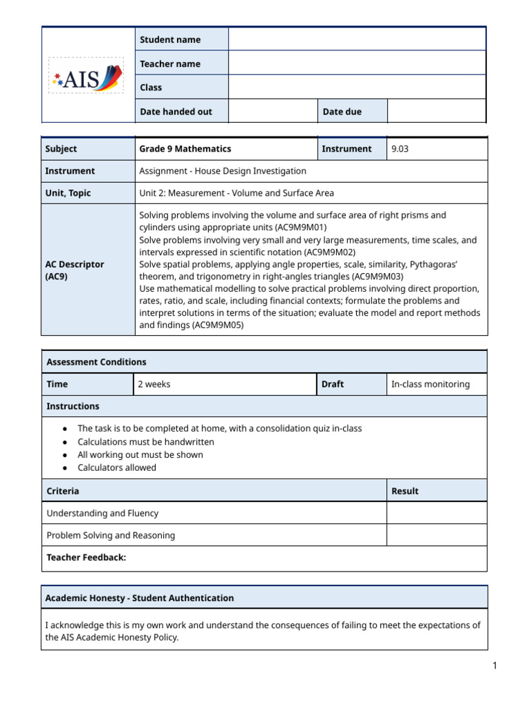 Grade 9 House Design Assignment | PDF | Area | Concrete