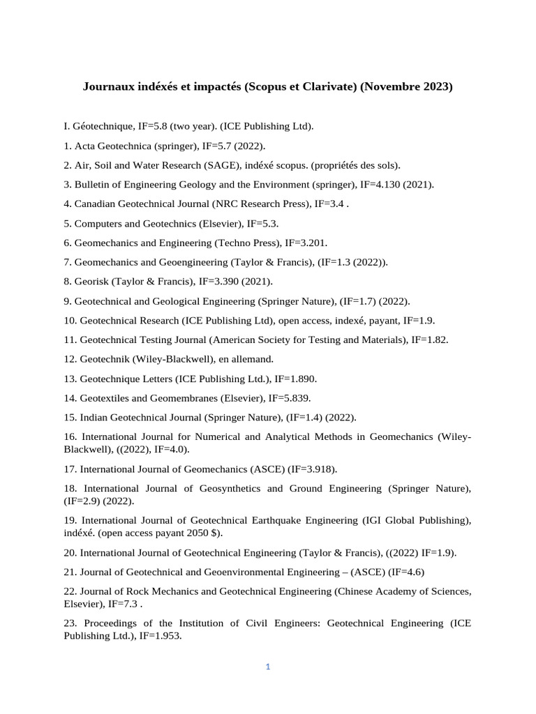 Indexed Journals and Impact Factors | PDF | Geotechnical Engineering ...