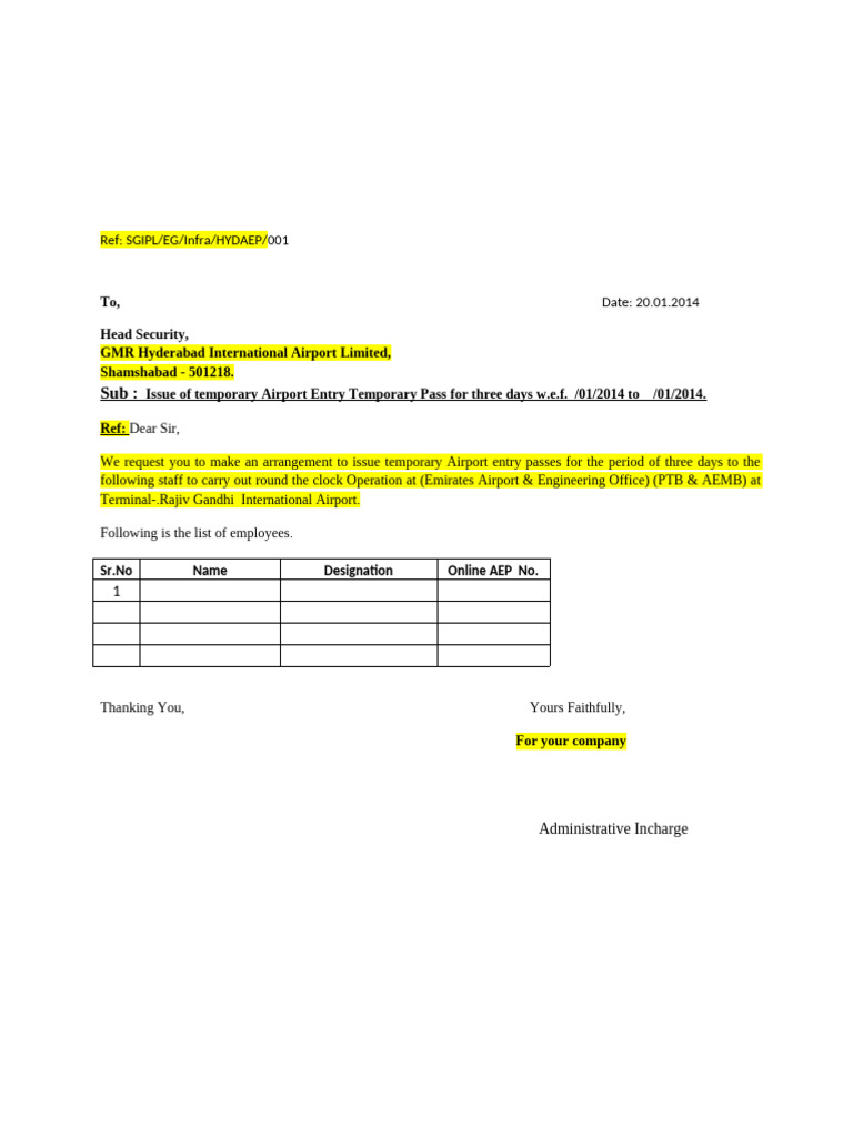 Temporary Airport Entry Pass Request | PDF