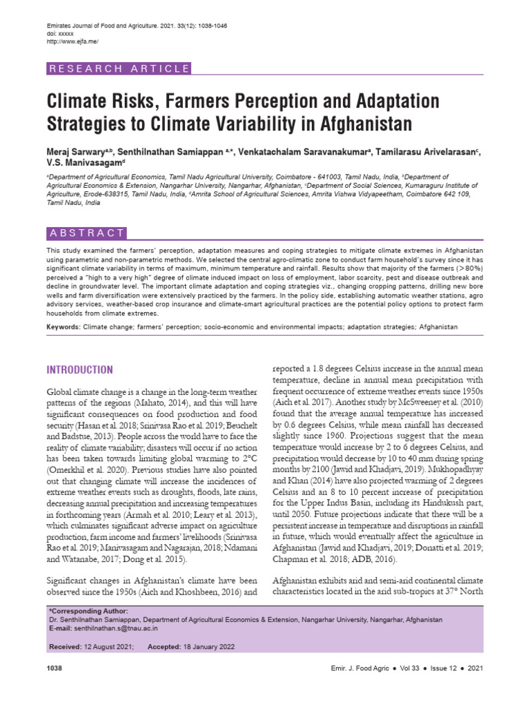 Afghan Farmers' Climate Adaptation Strategies | PDF | Linear Regression ...