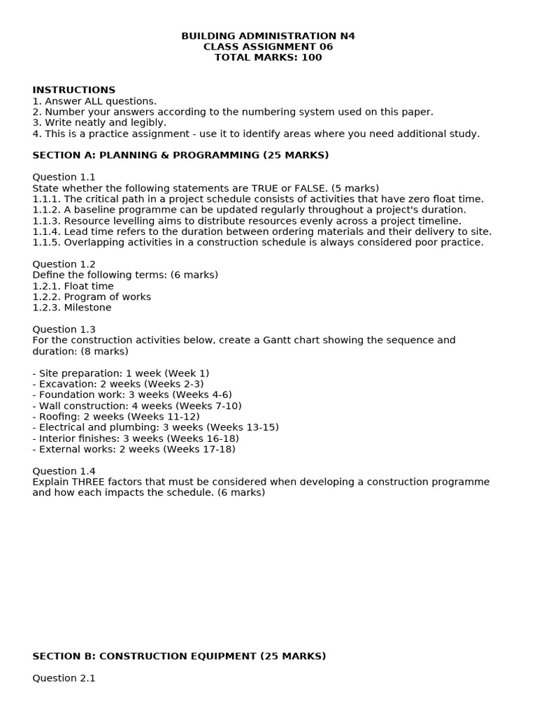 Building Administration N4 Assignment Guide | PDF | Deep Foundation ...