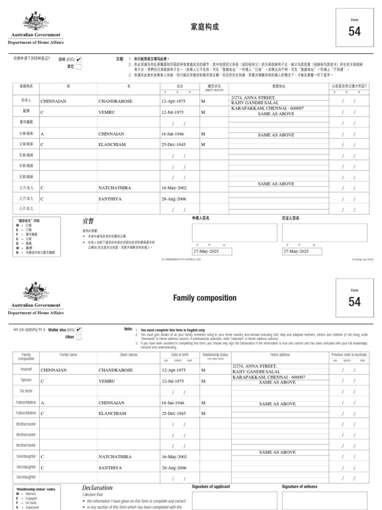 Family Composition Form 54 Guide | PDF | Kinship And Descent | Family