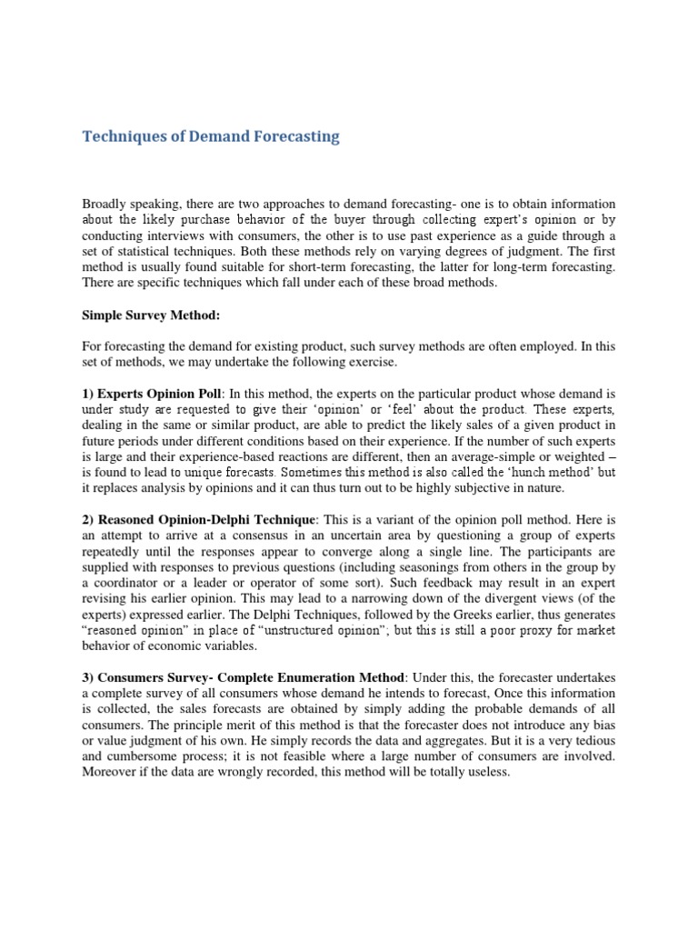 1 b techniques of demand forecasting pdf forecasting econometrics