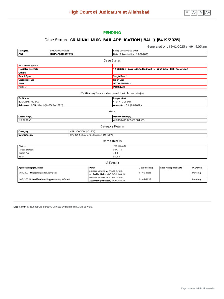Varanasi Court Case Status Update | PDF | Bail | Misconduct