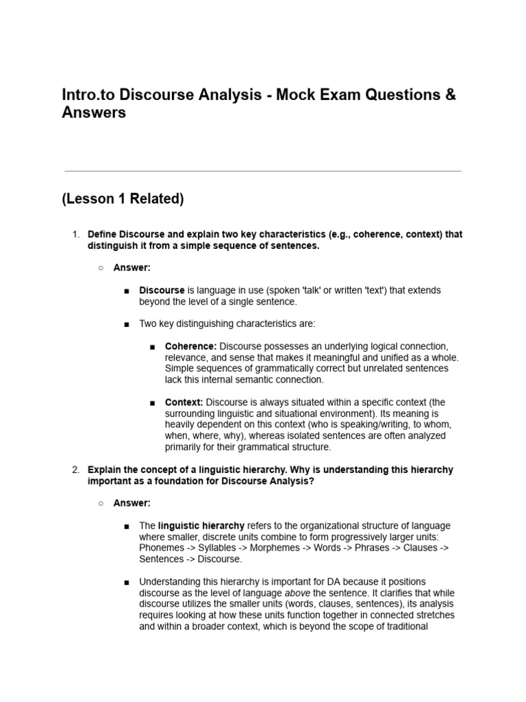 Discourse Analysis: Key Concepts & Questions | PDF | Discourse ...