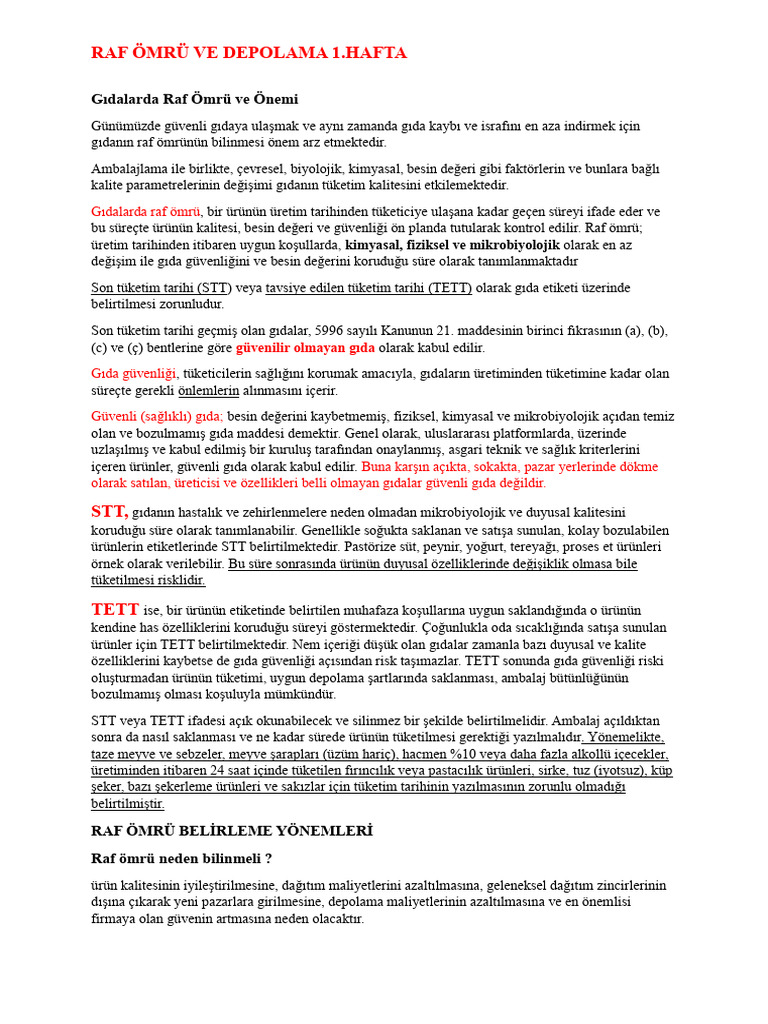 Raf Ömrü Ve Depolama 1. Hafta | PDF