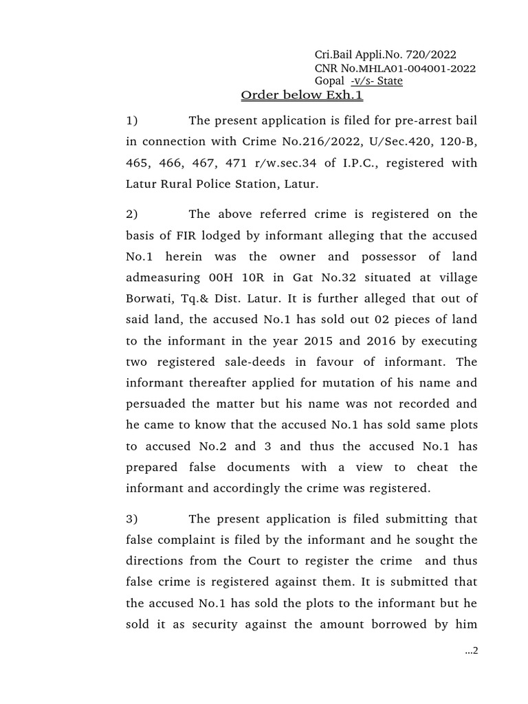 Pre-Arrest Bail Order in IPC Case | PDF | Bail | Public Law