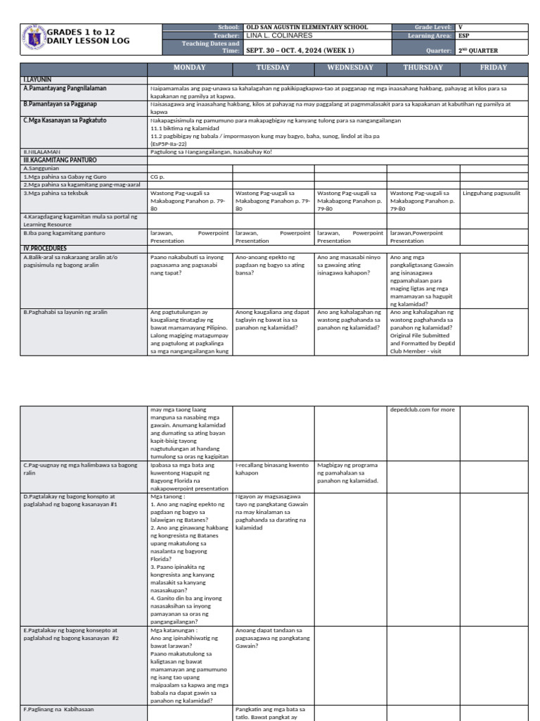 DLL - Esp 5 - Q2 - W1 | PDF