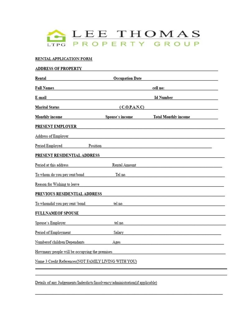 Rental Application Form Template | PDF | Renting | Lease