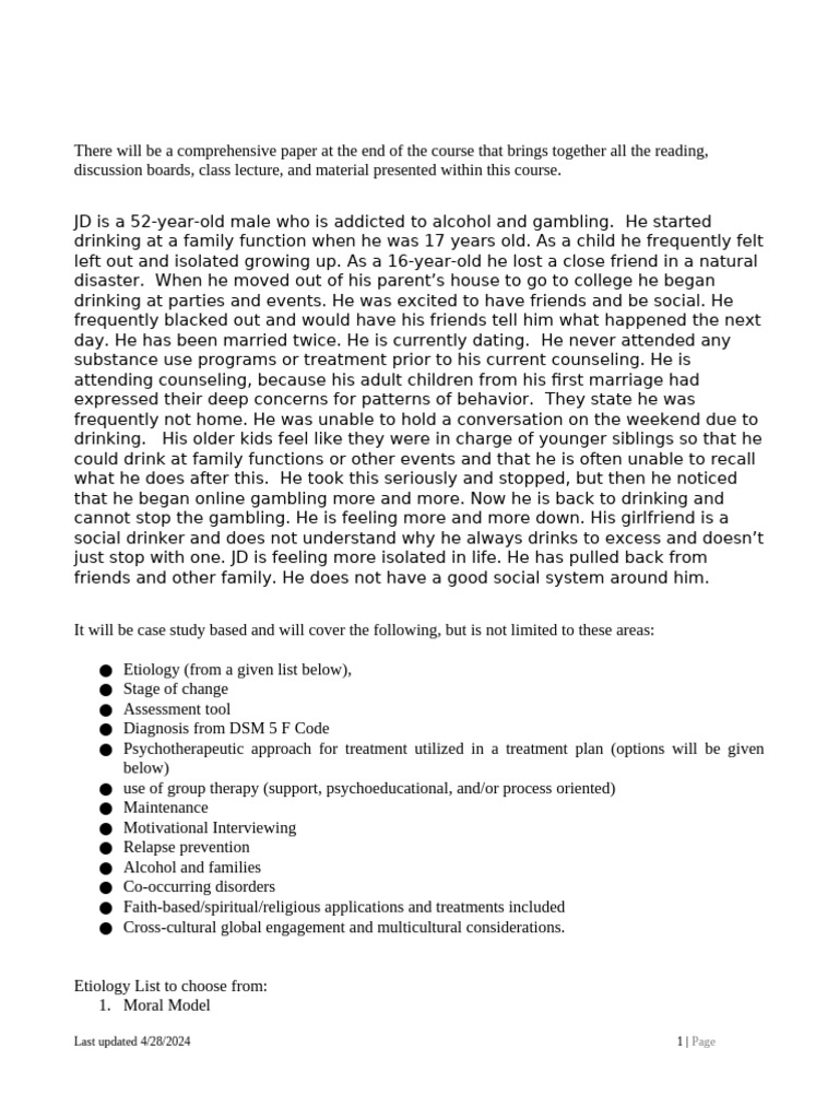 Alcohol and Gambling Addiction Case Study | PDF | Psychotherapy | Apa Style