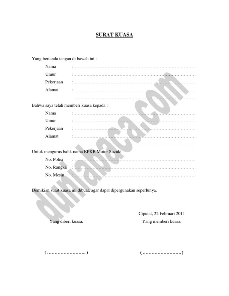 Contoh Surat Kuasa Bpkp Pdf