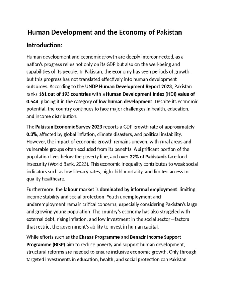 Pakistan's Human Development Index 2023 | PDF | Economic Growth | Poverty