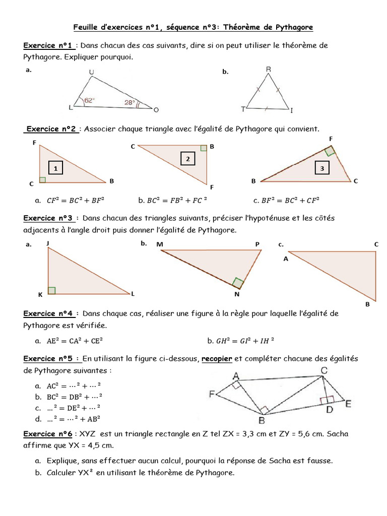 Exercices sur le Théorème de Pythagore | PDF | Pythagore | Mathématiques