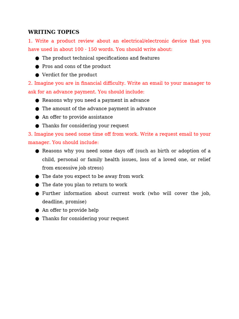 Writing Topics for Product Reviews and Emails | PDF
