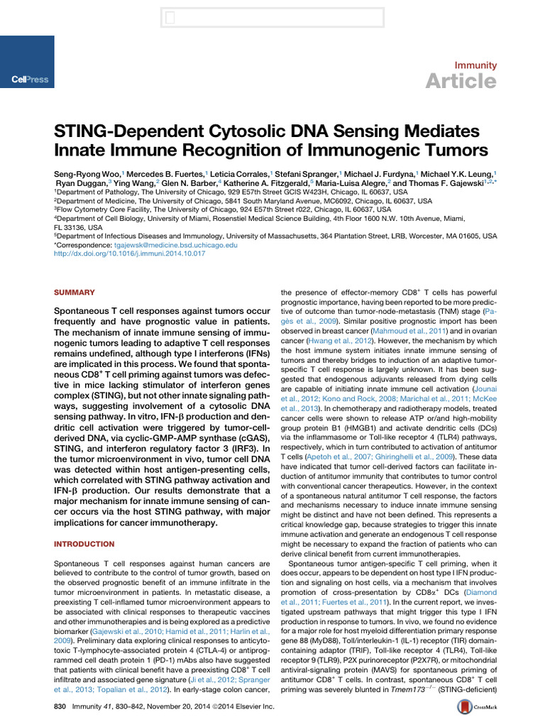 Woo 2014 STING-Dependent Cytosolic DNA Sensing Mediates Innate Immune ...